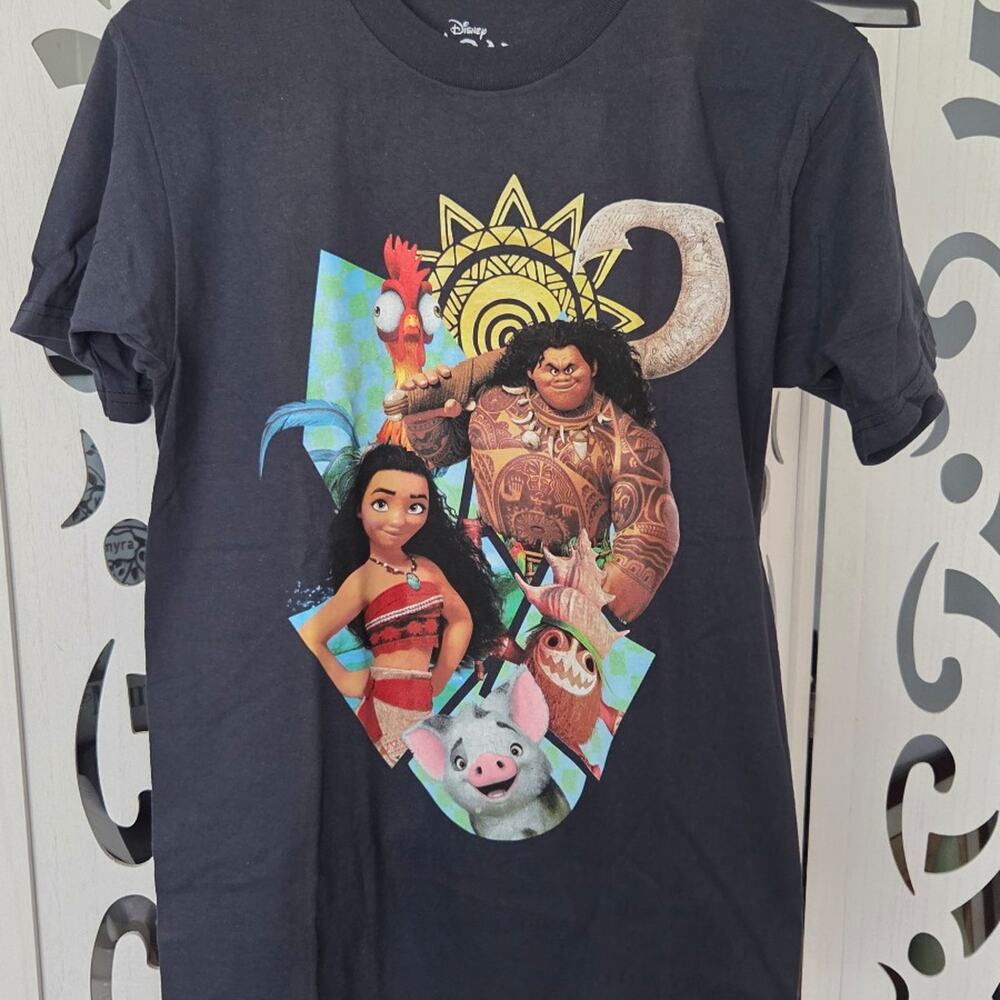 Disney Moana Shirt Adult Small S Graphic Tee Maui Pua Heihei Kakamora Dark Gray